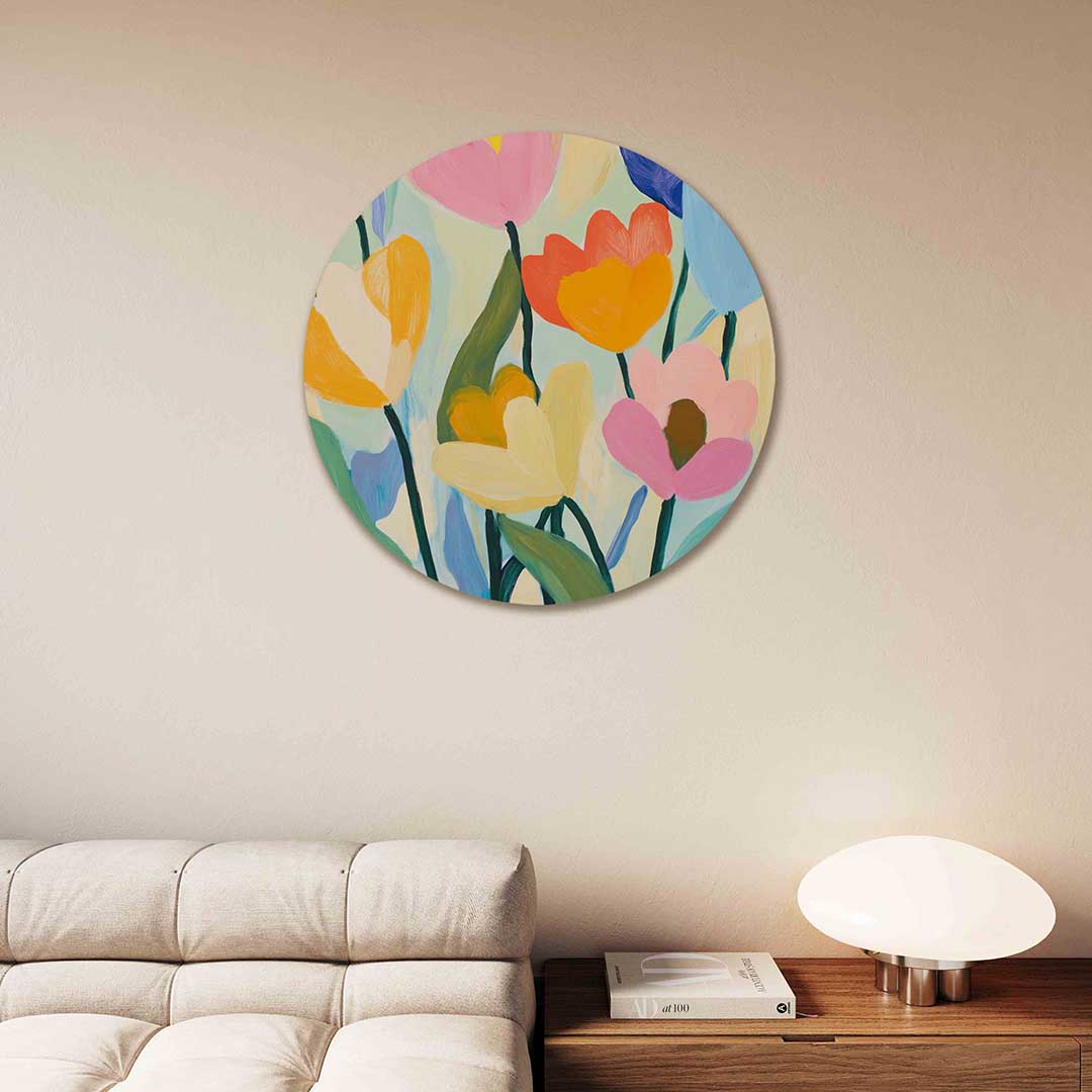 Bloemen in zachte tinten – moderne abstracte muurcirkel voor aan de muur