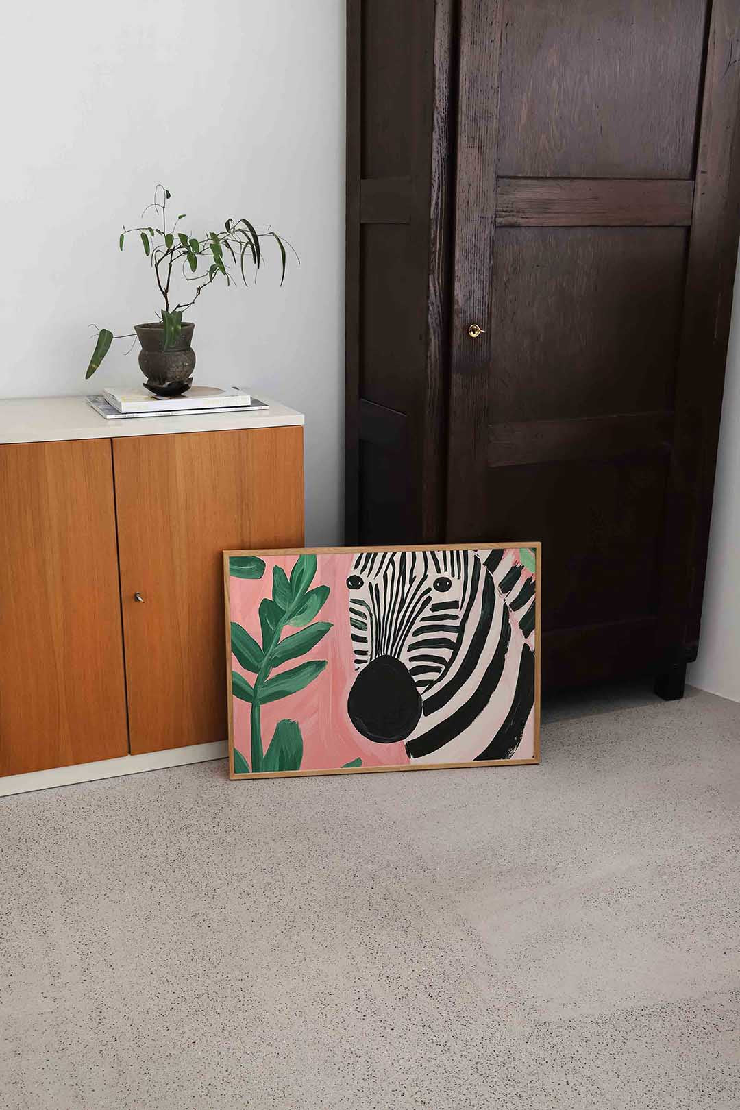 Zebra en bladeren – dierenillustratie als landscape poster