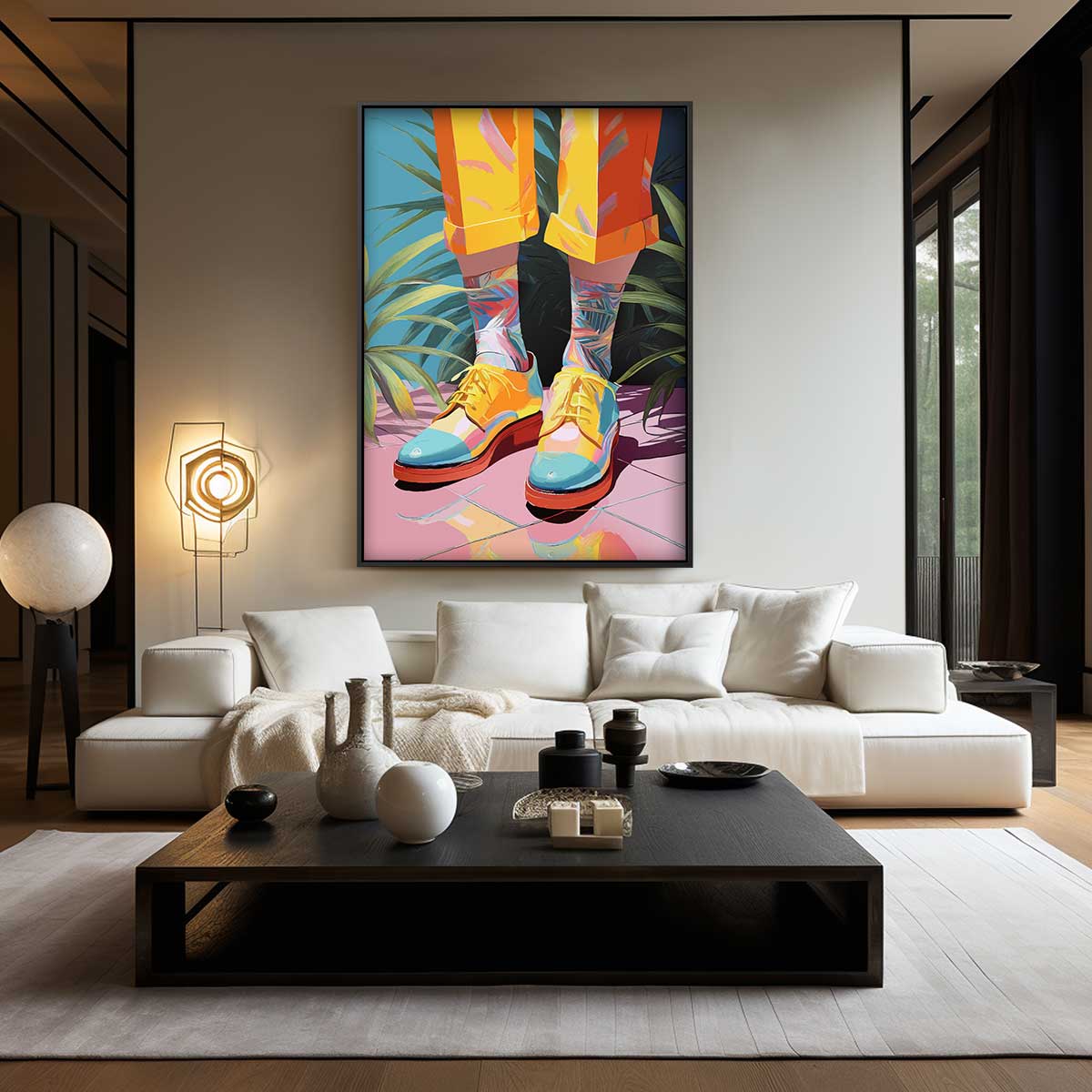 Kleurrijke Sokker Fantasie – kunstwerk met zwarte baklijst
