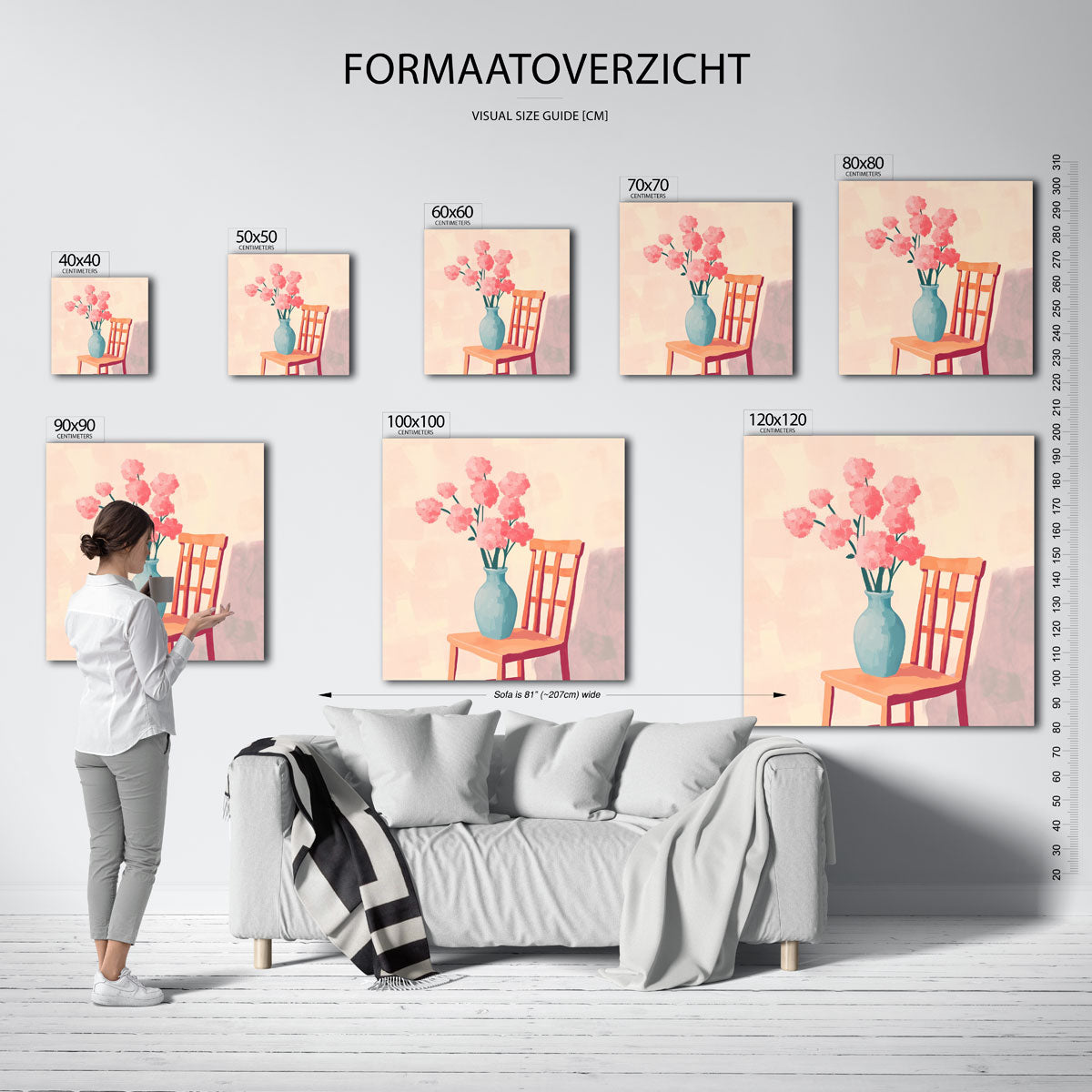 Bloemen in vaas op stoel – vierkante muurposter voor een modern interieur