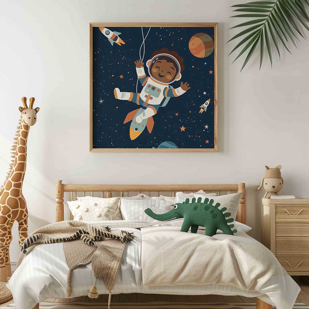 Kind in ruimte – vierkante kinderkamer wanddecoratie van WallArtistic