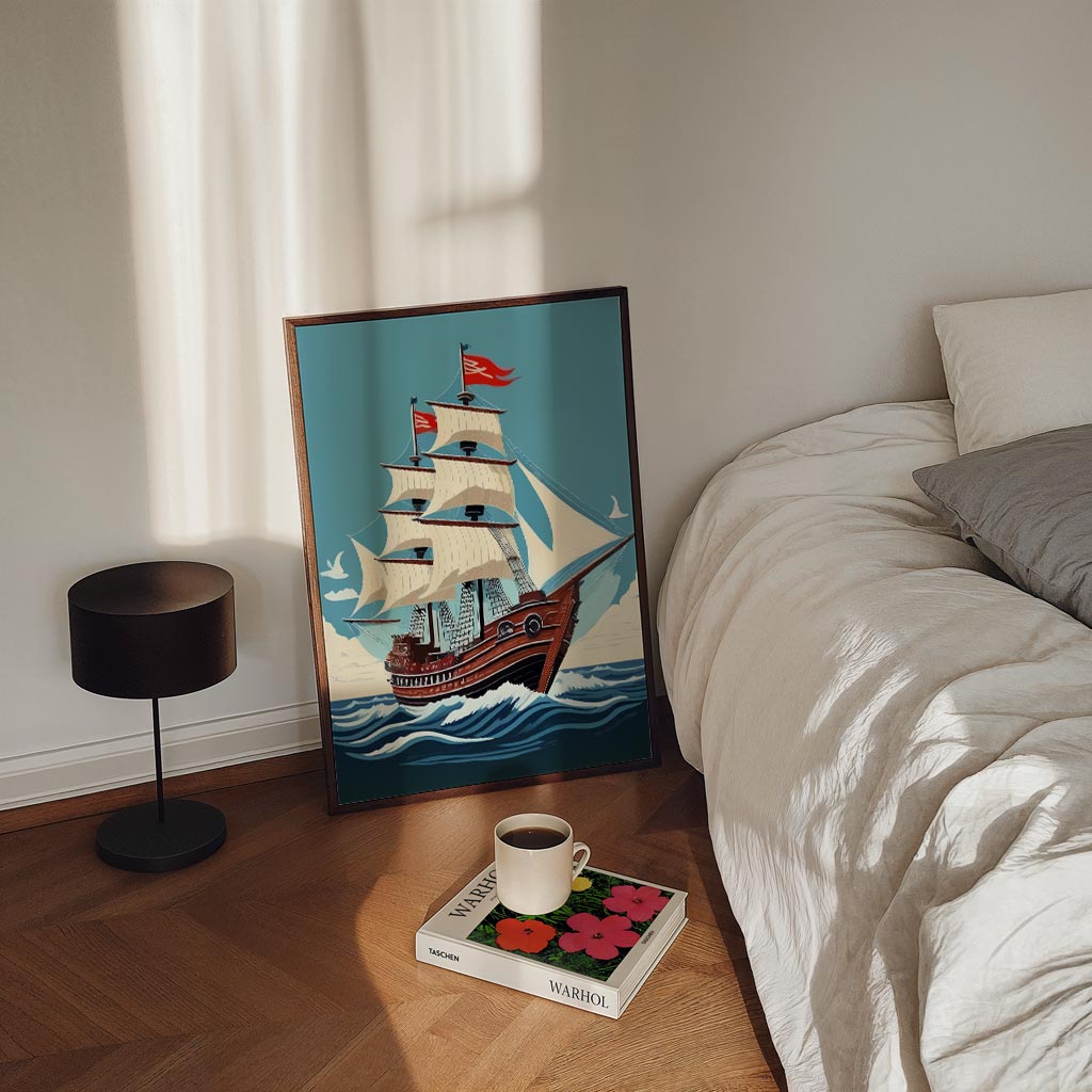 Avontuurlijke Zeilboot op Zee – staande kinderkamer wanddecoratie van WallArtistic