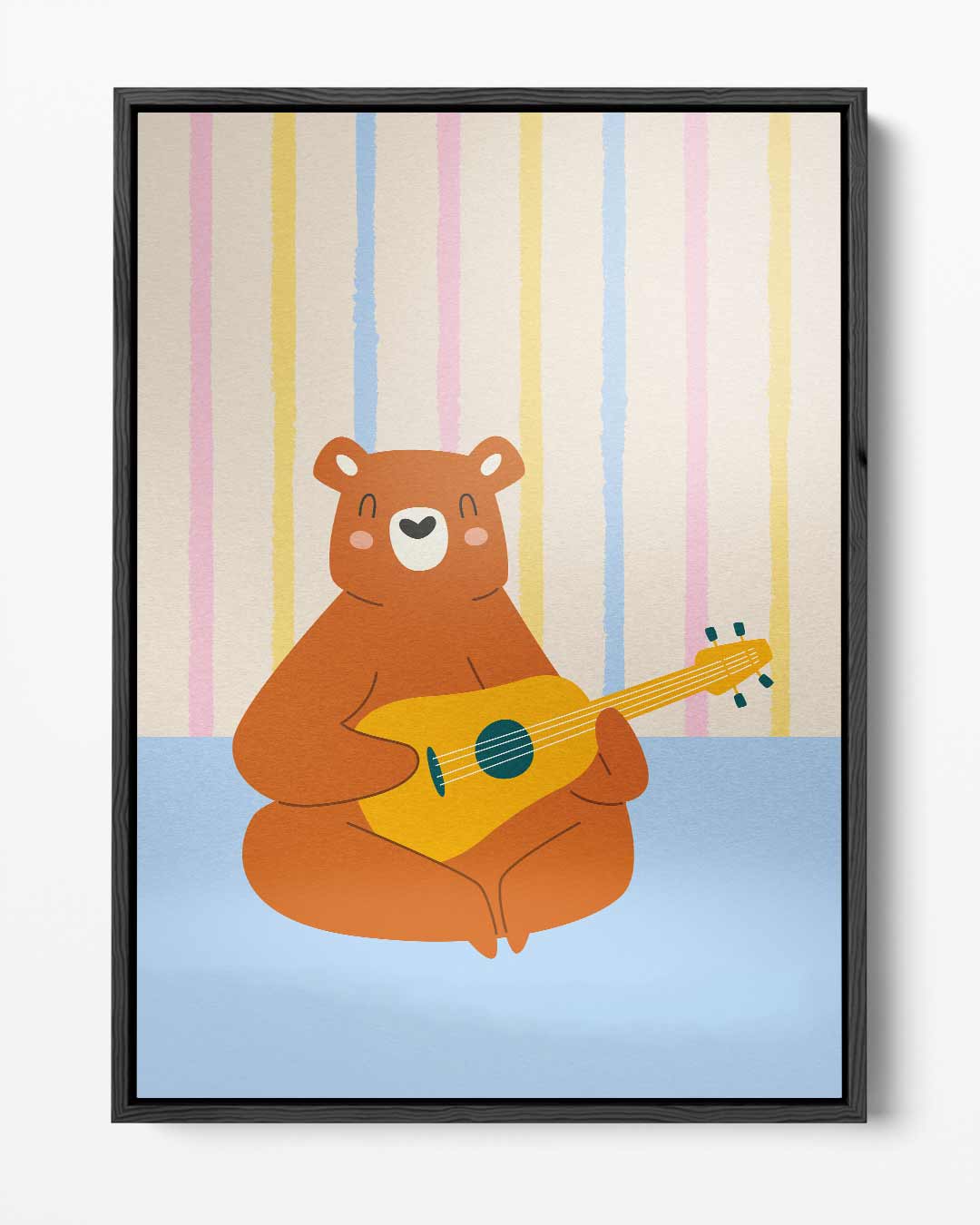 Muzikale Beer Met Gitaar – portret kunstwerk als wanddecoratie