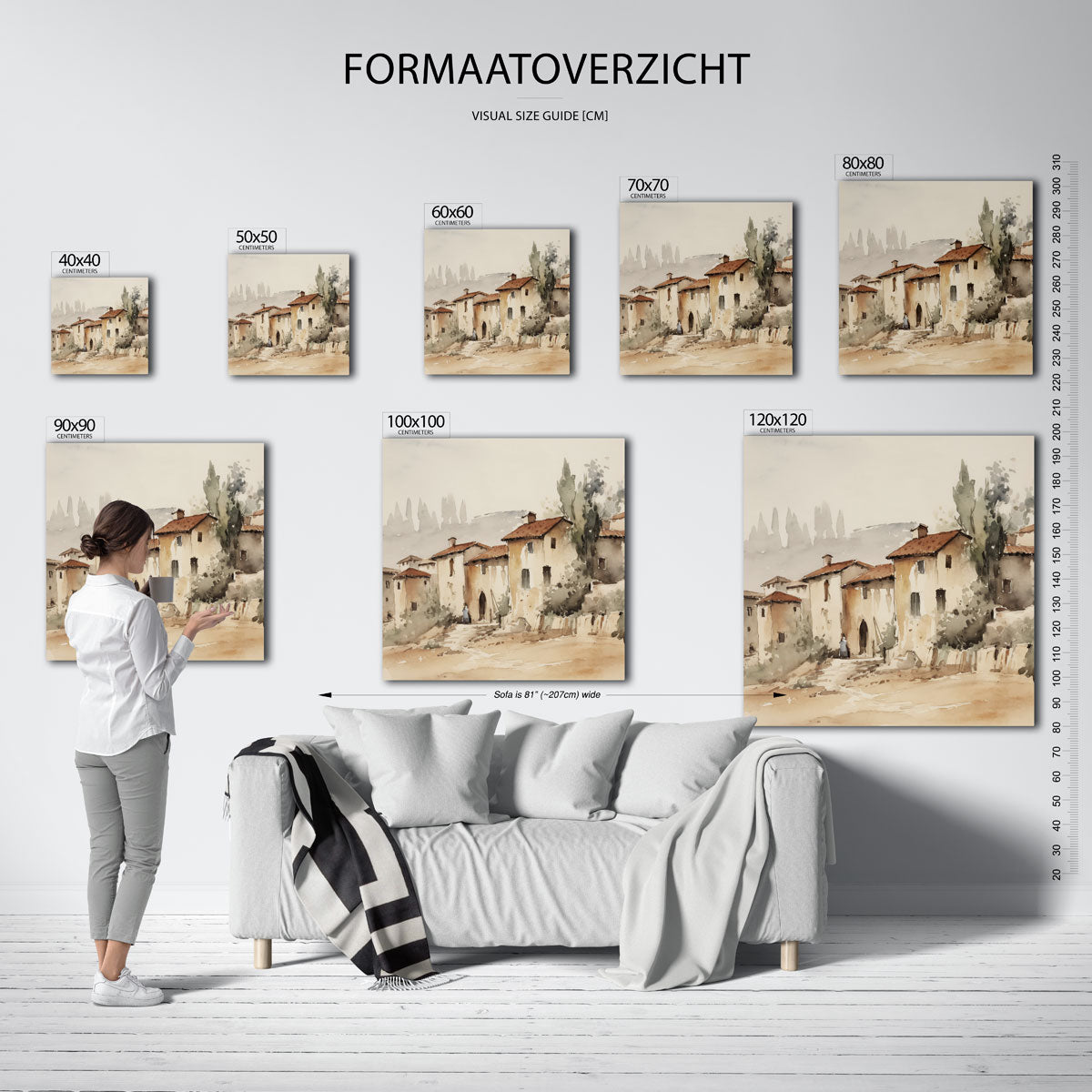 Landschap met huizen – vierkante muurposter met vintage uitstraling