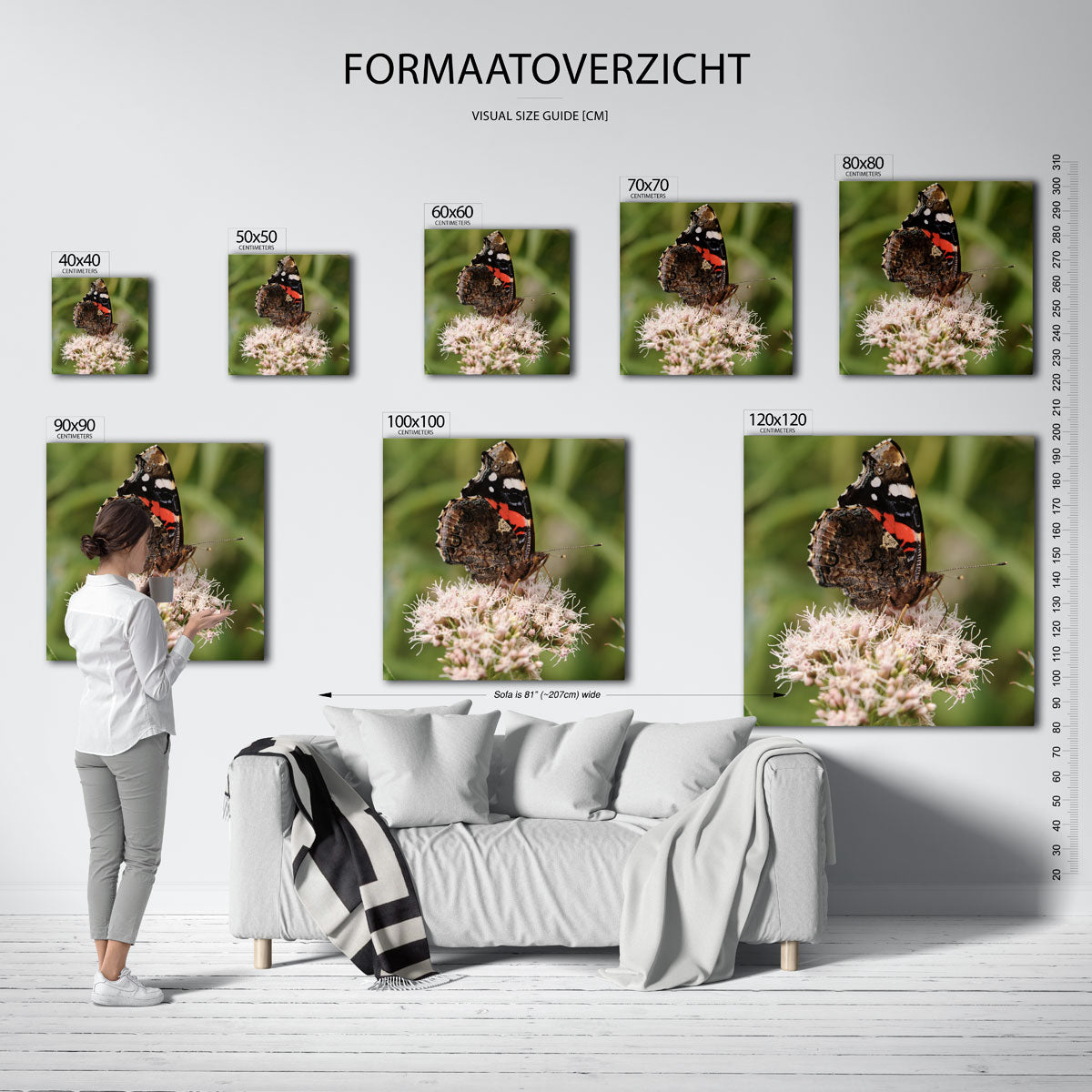 Vlinder op bloem poster – sfeerbeeld – deze poster toont een vlinder met gedetailleerde vleugels op een delicate bloem. De