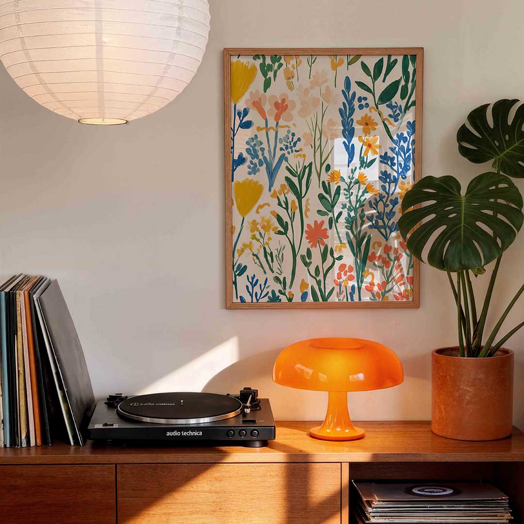 Bloemen en bladeren – staande bloemen wanddecoratie van WallArtistic