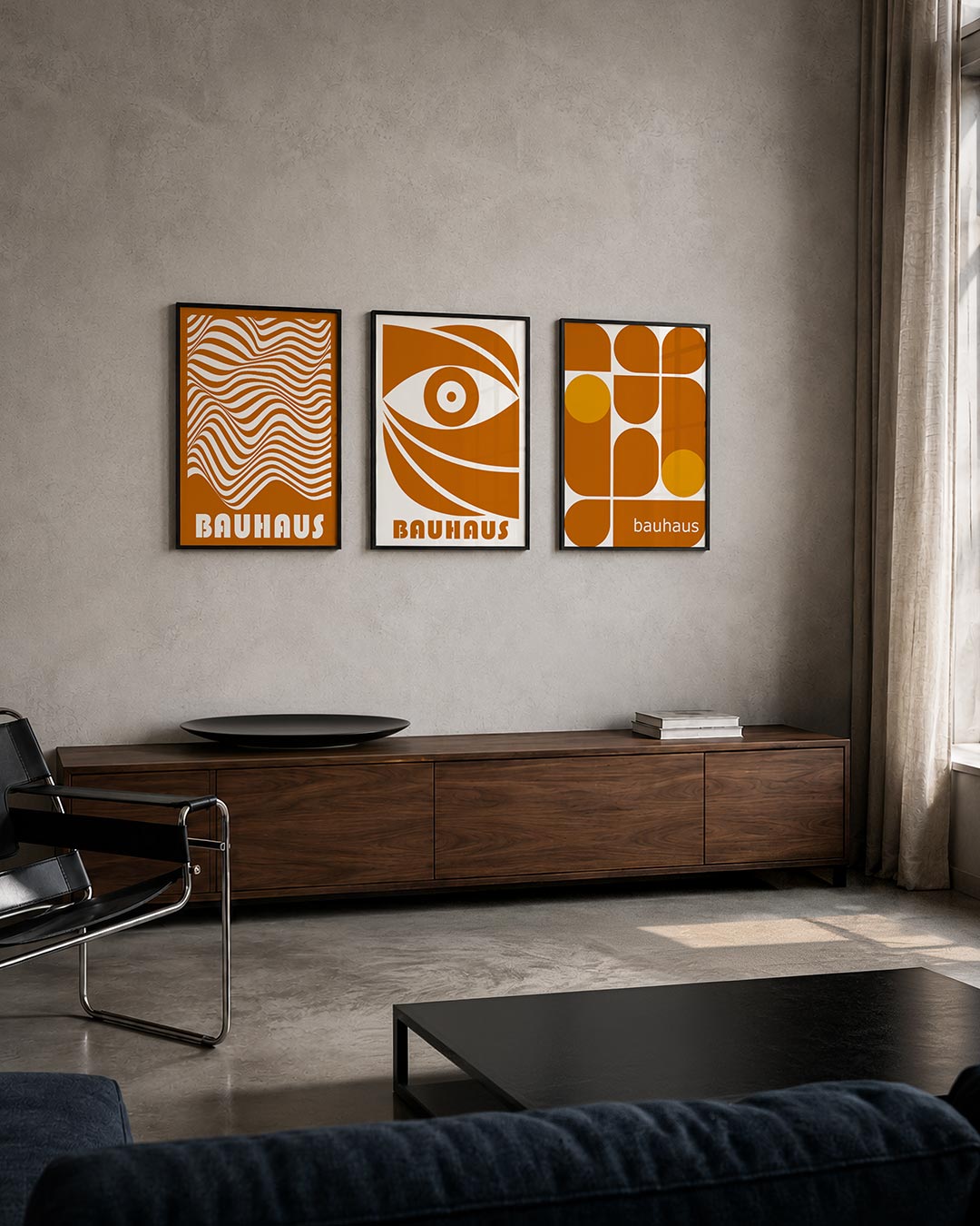 Golvend lijnenspel posterset – tweede productweergave – deze poster toont een dynamisch spel van golvende lijnen in wit en