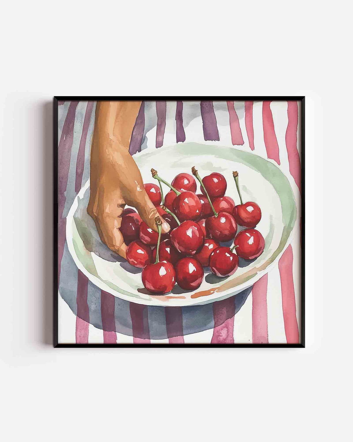 Hand met kersen – moderne vierkante poster als wanddecoratie