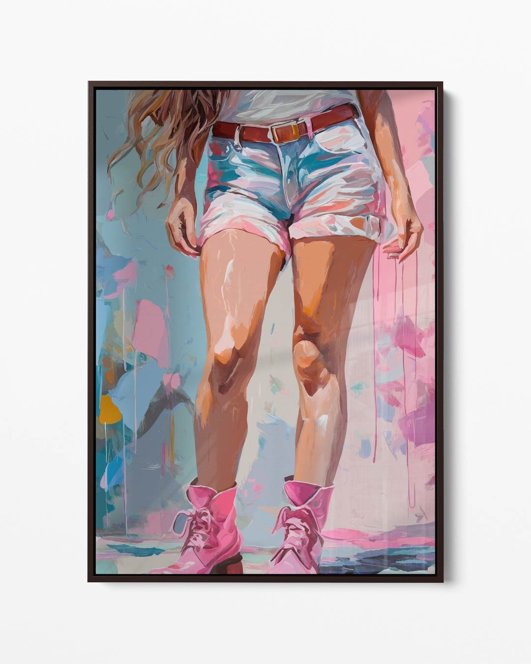 Vrouw in Roze Laarzen – portret kunstwerk als wanddecoratie