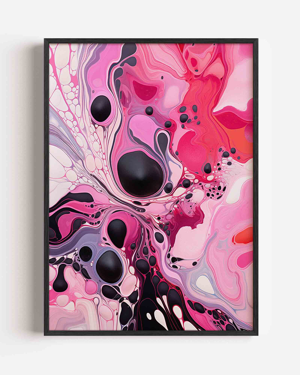 Abstracte roze en zwarte vormen – Kleur & Vormen portret poster als wanddecoratie