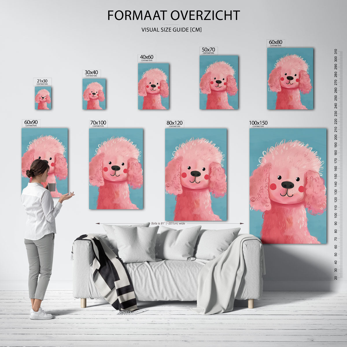 Roze hond – staande muurposter voor de kinderkamer