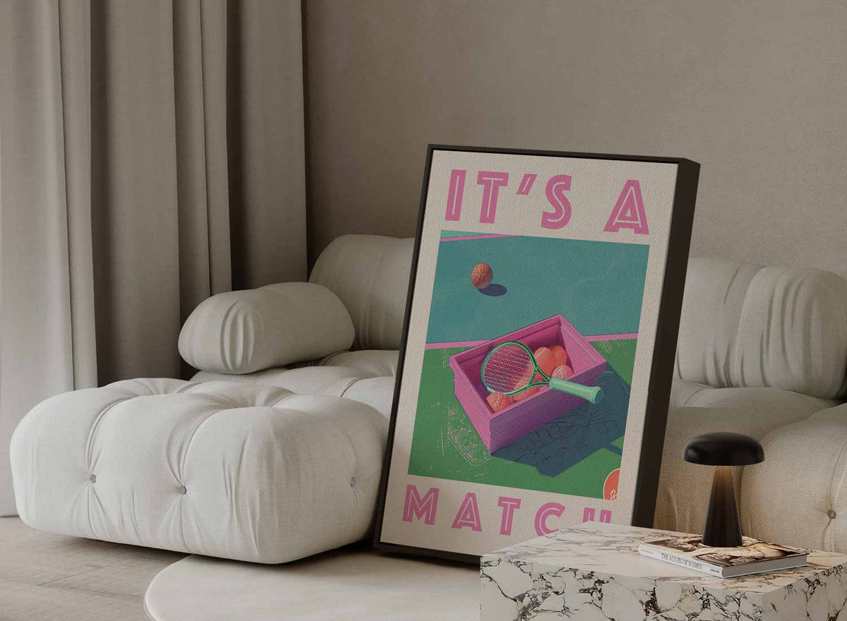 It's a Match - Retro Tennis – dibond kunstwerk als wanddecoratie