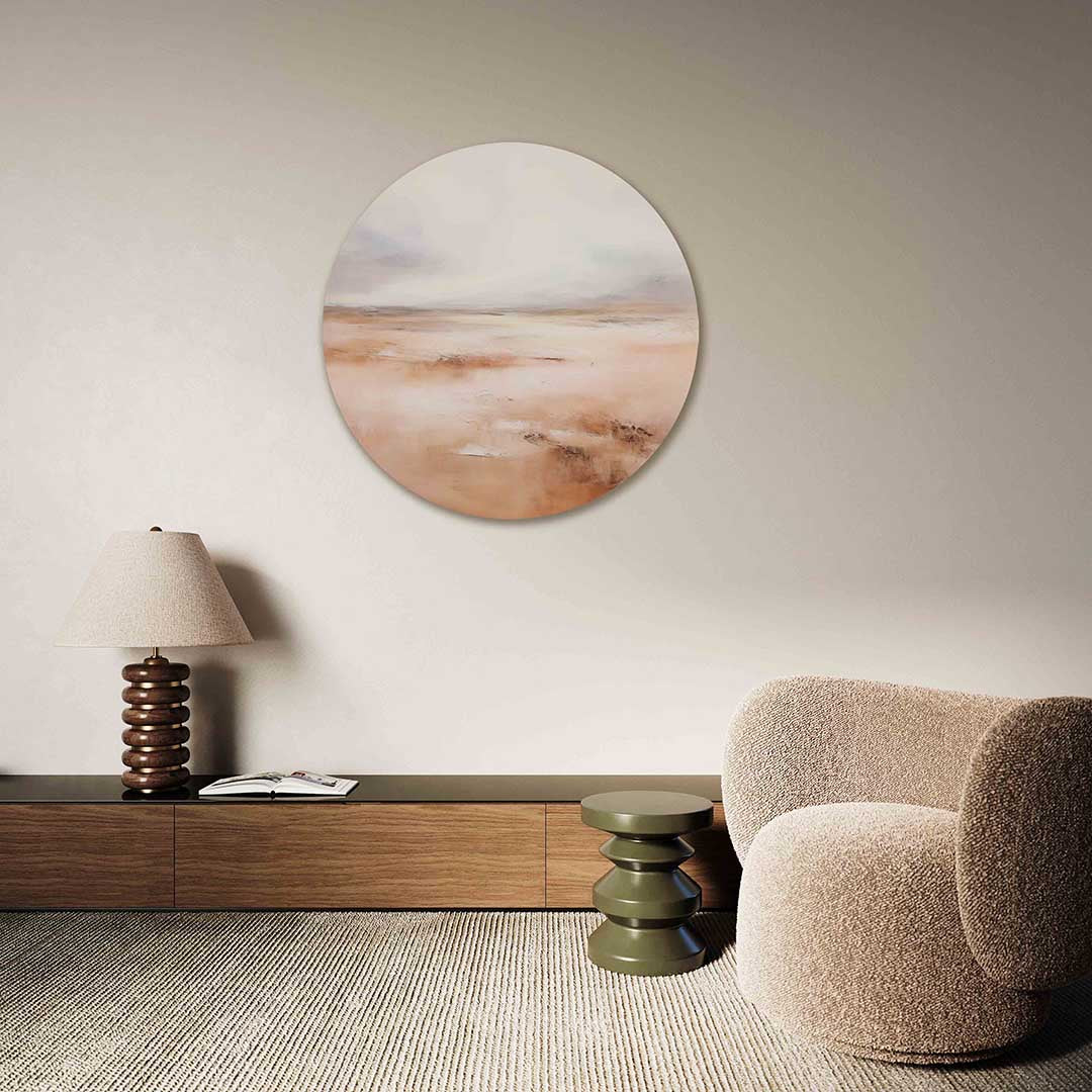 Landschap in beige – Pop Art muurcirkel als ronde wanddecoratie