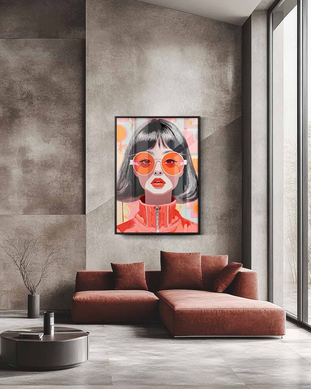 Retro Chic Portret – staande wandkunst voor woonkamer of interieur