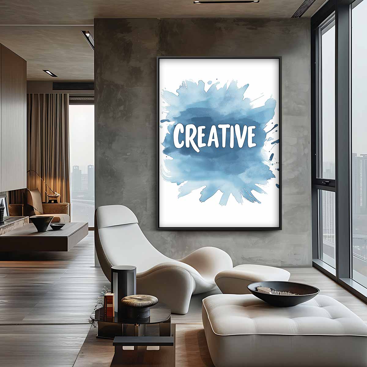 Creatieve Blauwe Verfspetters – canvas wanddecoratie in portret formaat