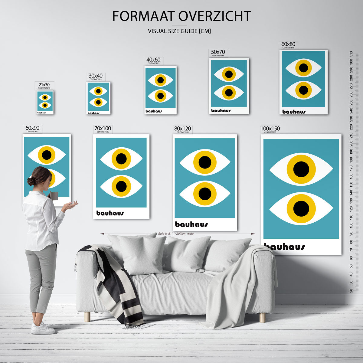 Oogvormen ritme – geometrische poster in Bauhaus-stijl van WallArtistic