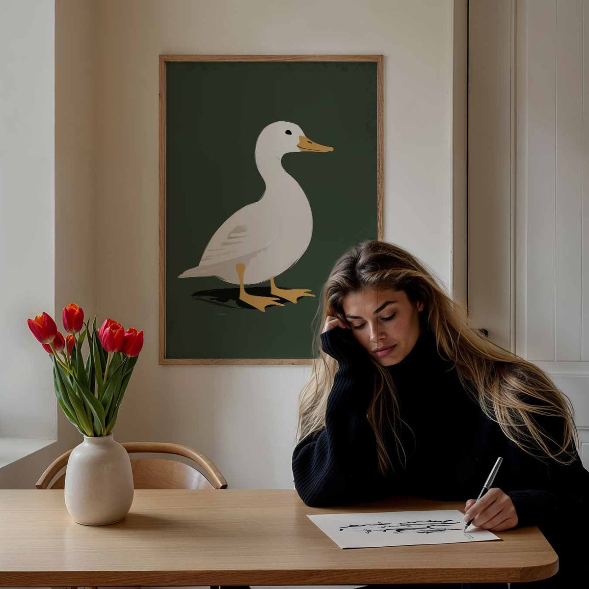 Elegante Eend Illustratie – staande muurposter voor de kinderkamer