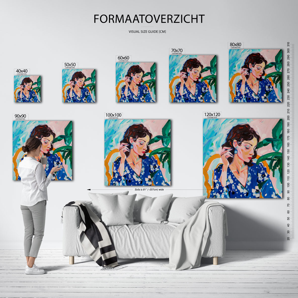 Vrouw met blauwe jurk – vierkante muurposter met vrouwelijk portret