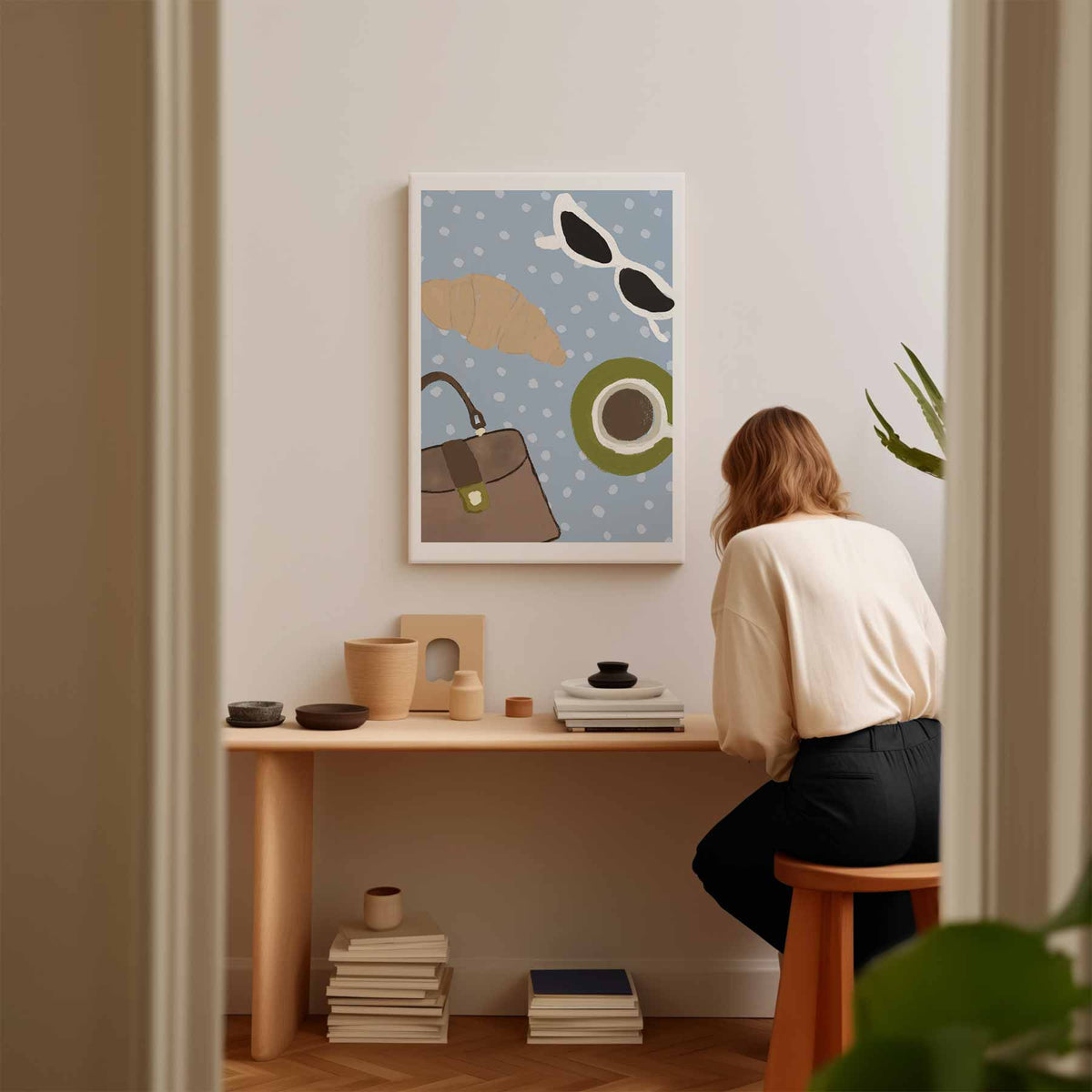 Parisian Morning Vibes – modern portret kunstwerk van WallArtistic