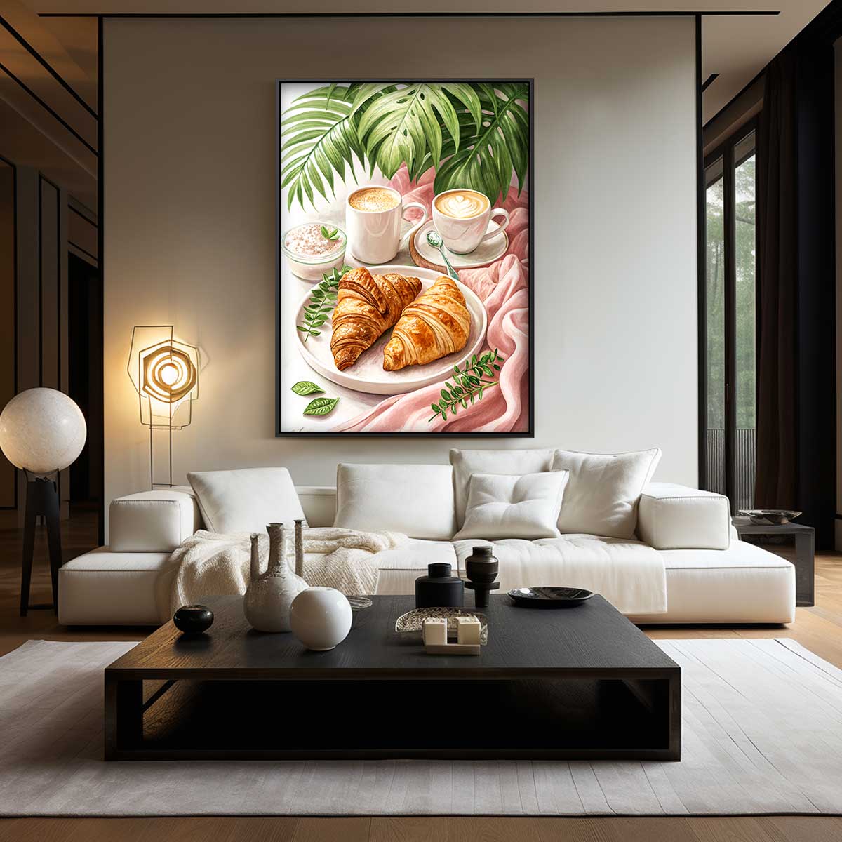 Croissants en Koffie Genot – kunstwerk met zwarte baklijst