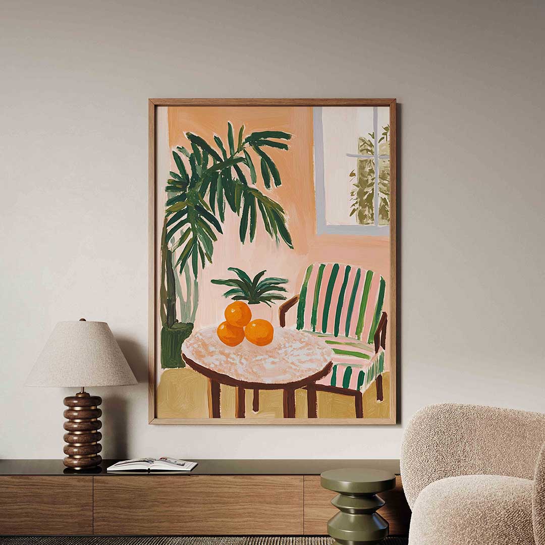 Interieur met sinaasappels – tropische jungle poster in staand formaat