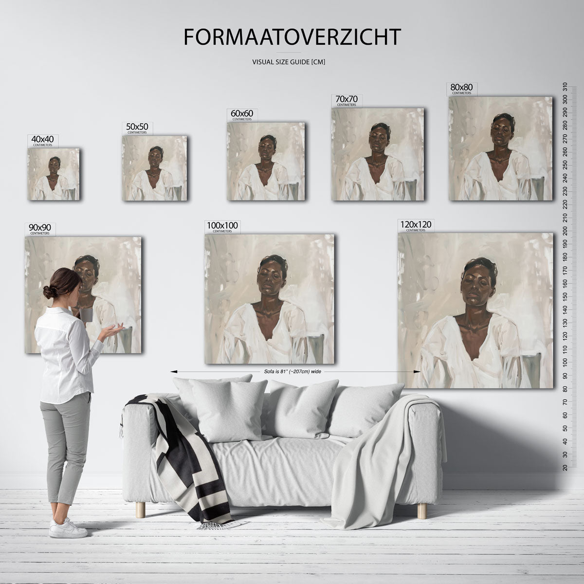Vrouw in witte kleding – vierkante muurposter met kunst en design
