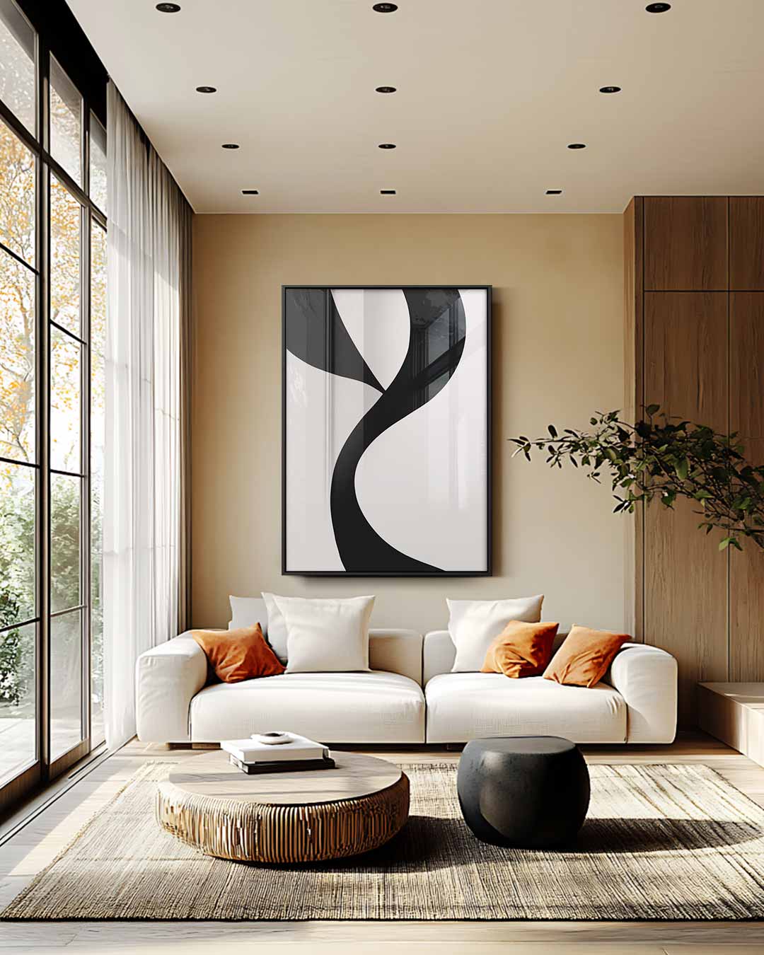 Elegant Contrast – staande wandkunst voor woonkamer of interieur