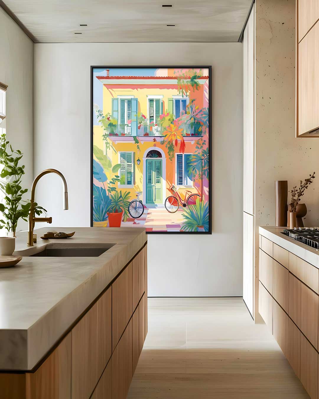 Zonnige Mediterrane Gevel – modern portret kunstwerk van WallArtistic