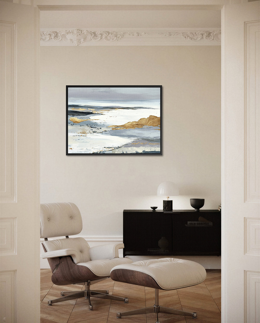 Landschap in goud en grijs – Serene – liggende wanddecoratie