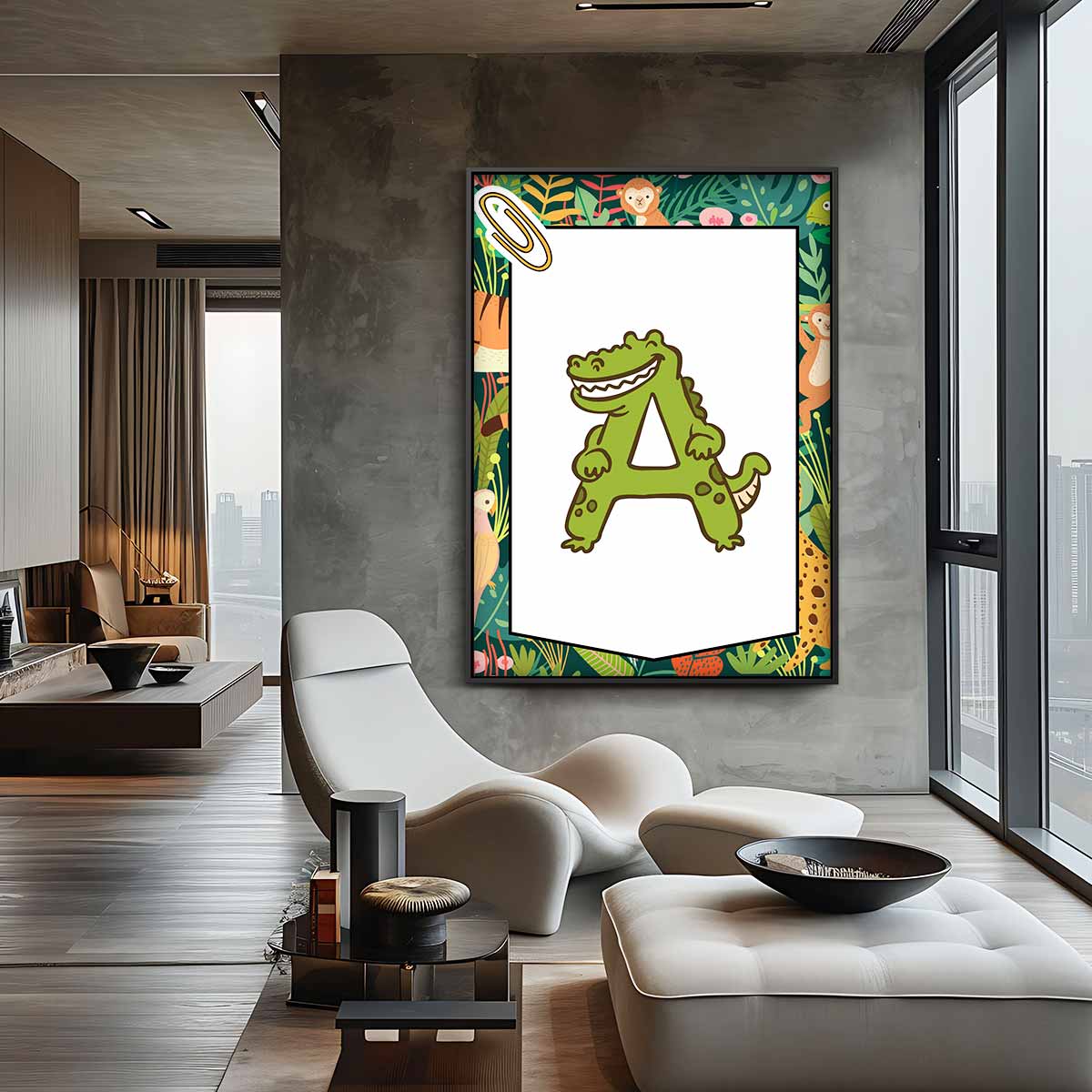 Alfabet Krokodil Kunstwerk Kinderkamer – canvas wanddecoratie in portret formaat