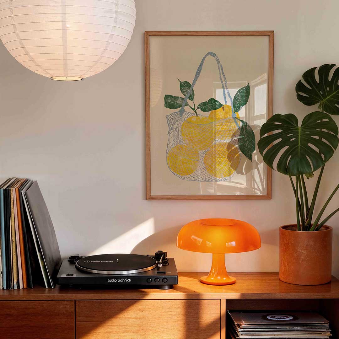 Citroenen in net – staande kleurrijke wanddecoratie van WallArtistic