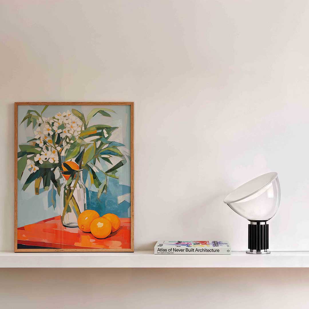 Bloemen en sinaasappels – bloemen wandkunst als portret poster