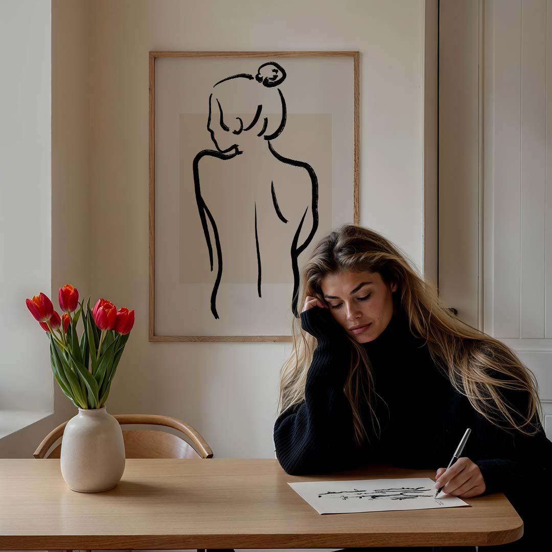 Minimalistisch Silhouet van een Vrouw – lijntekening poster in staand formaat
