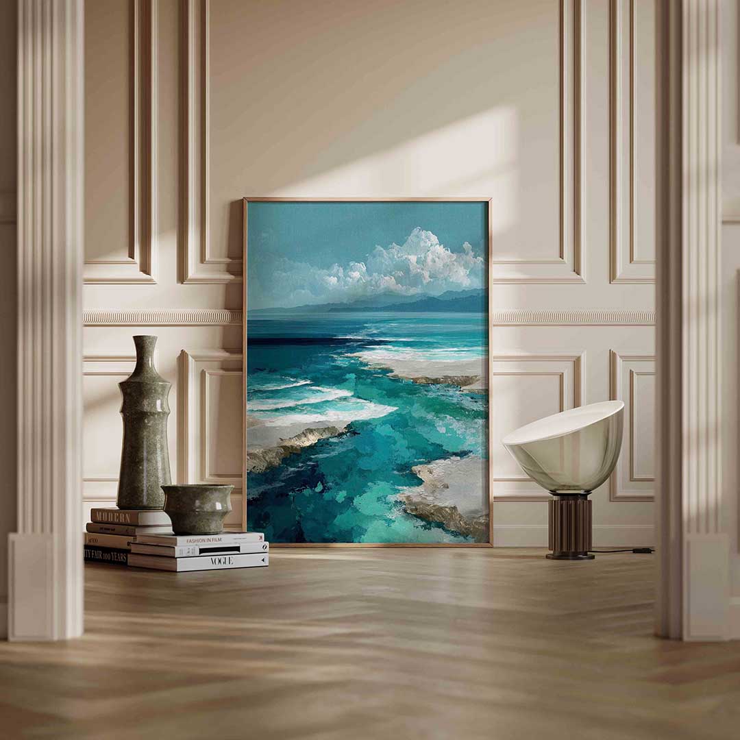 Blauwe oceaanlandschap – staande abstracte wanddecoratie van WallArtistic