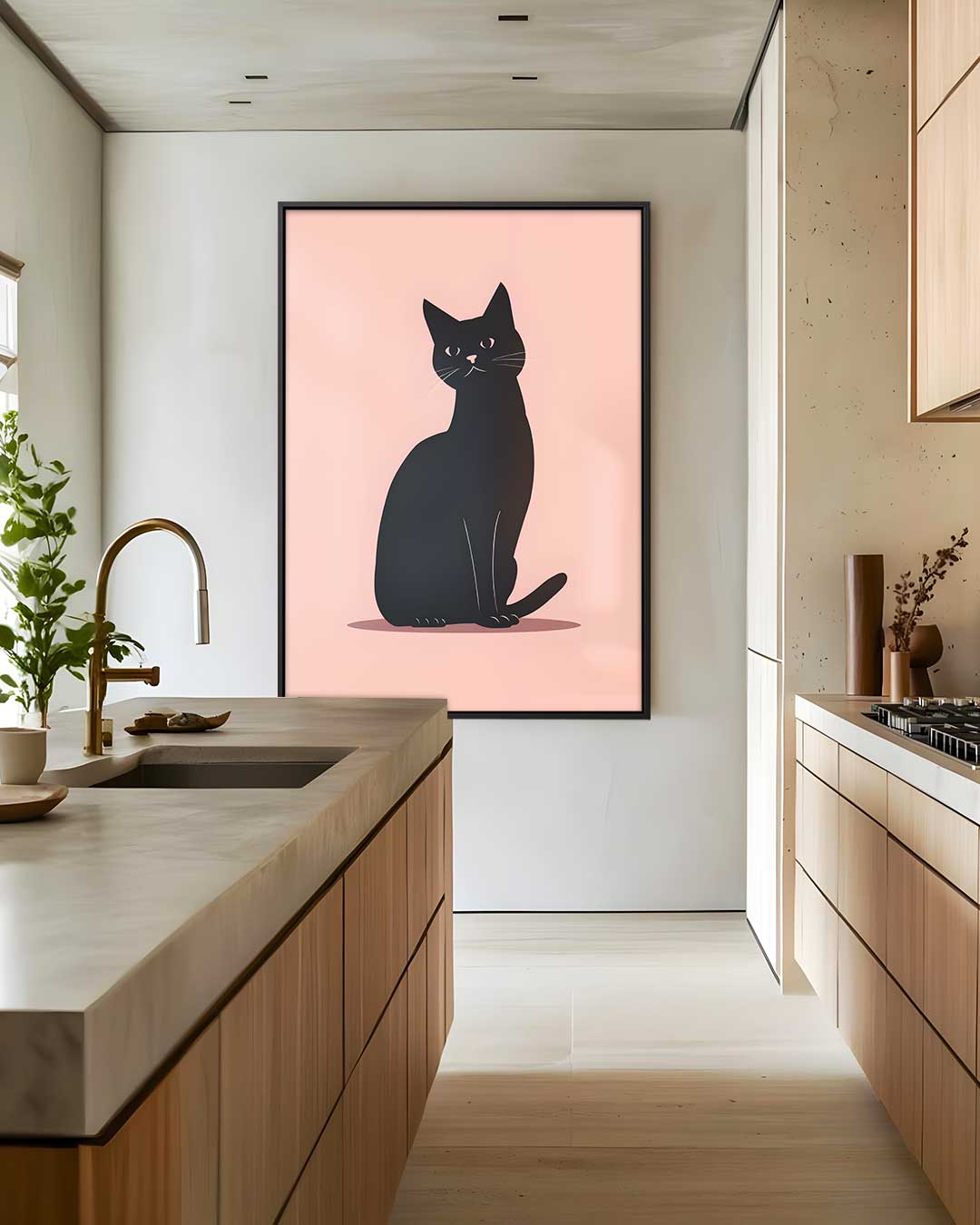 Stijlvolle Zwarte Kat Illustratie – modern portret kunstwerk van WallArtistic