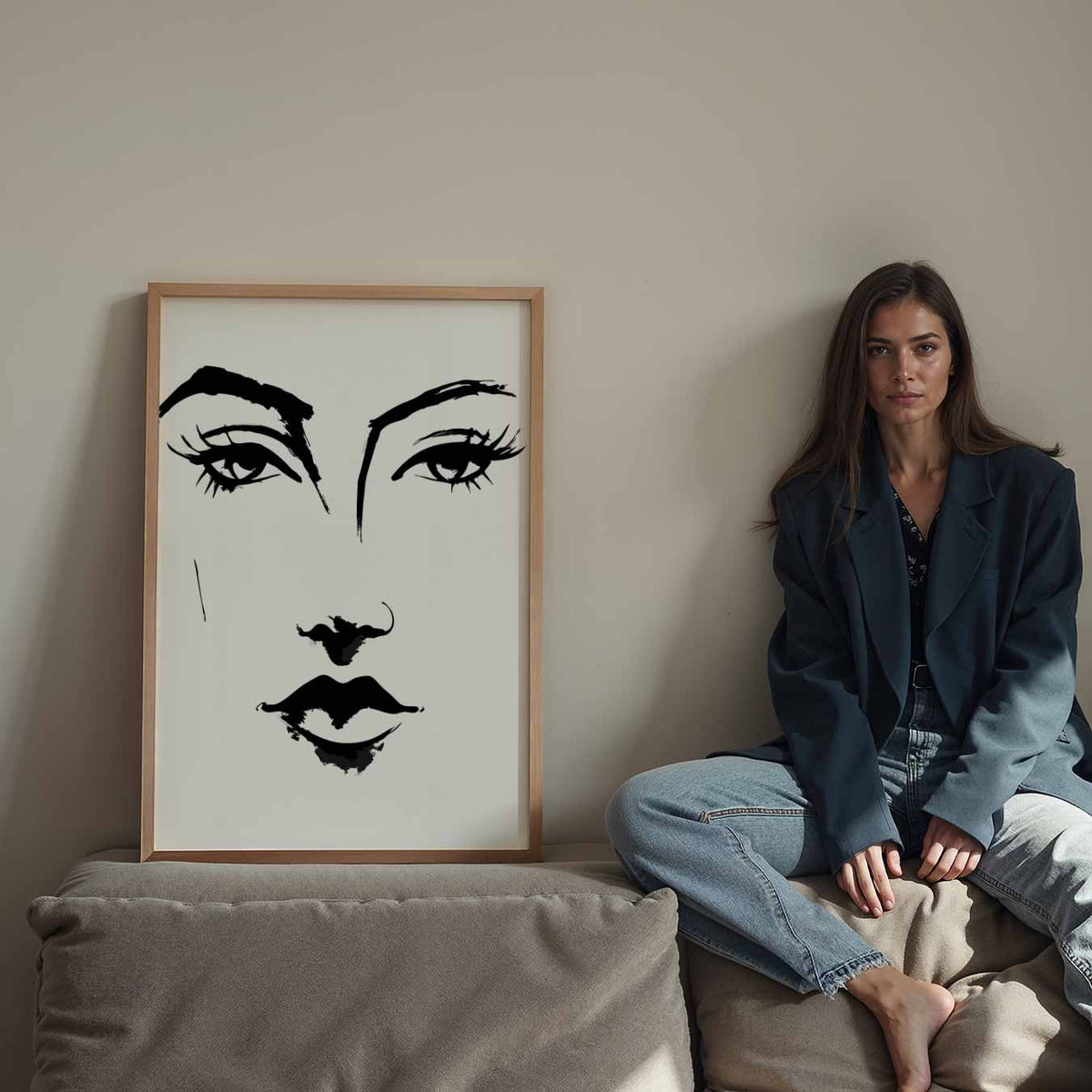 Minimalistische Gezichtskunst – Streetart wandkunst als portret poster