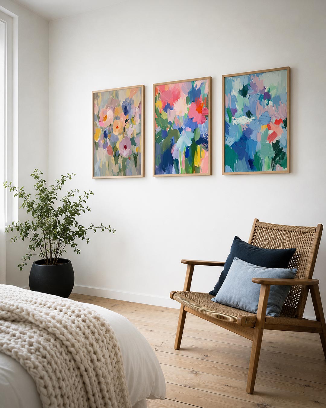 Bloemige kleurenpracht posterset – derde productweergave – deze driedelige postercombinatie toont een speelse mix van