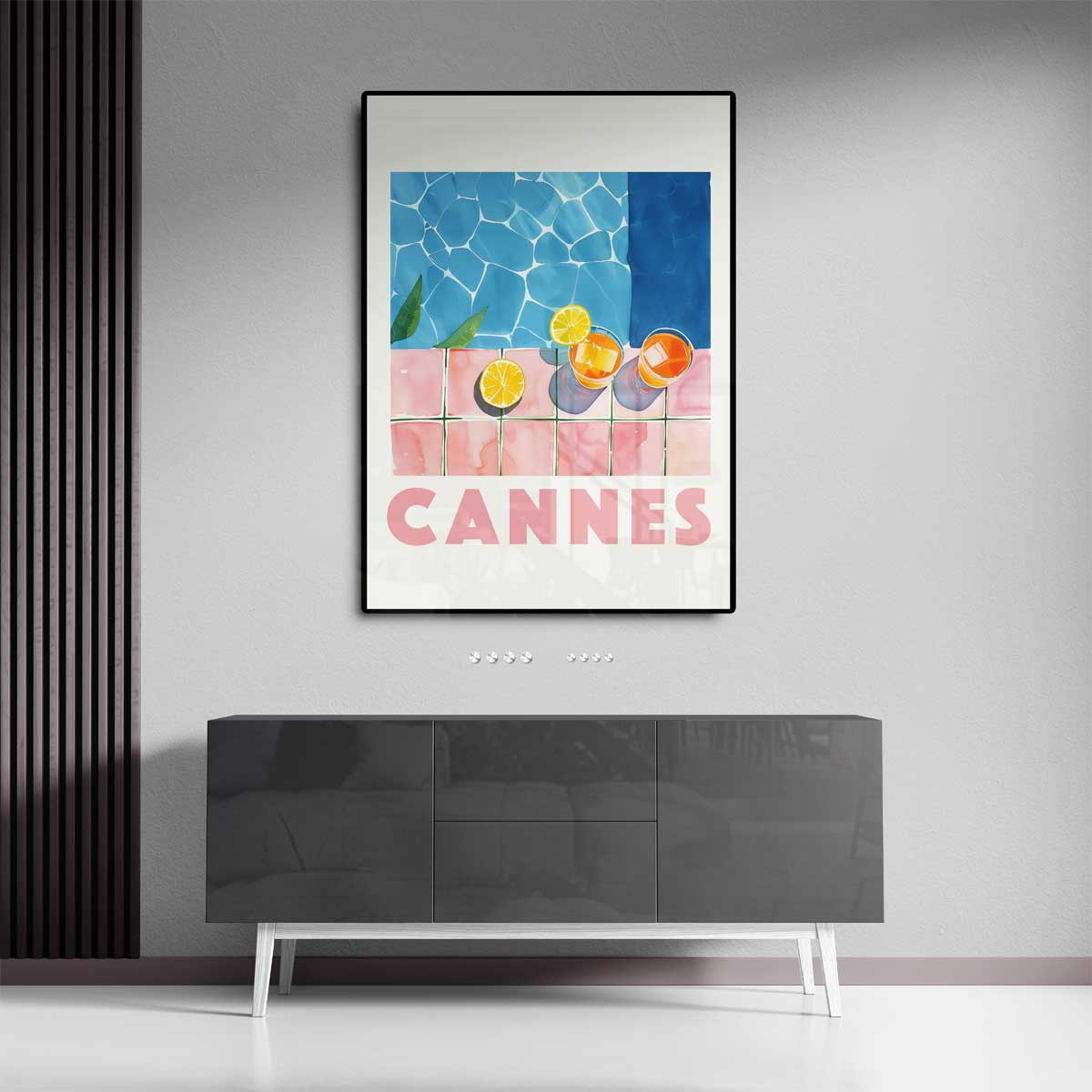 Zonnige Dagen in Cannes – kunstwerk met zwarte baklijst