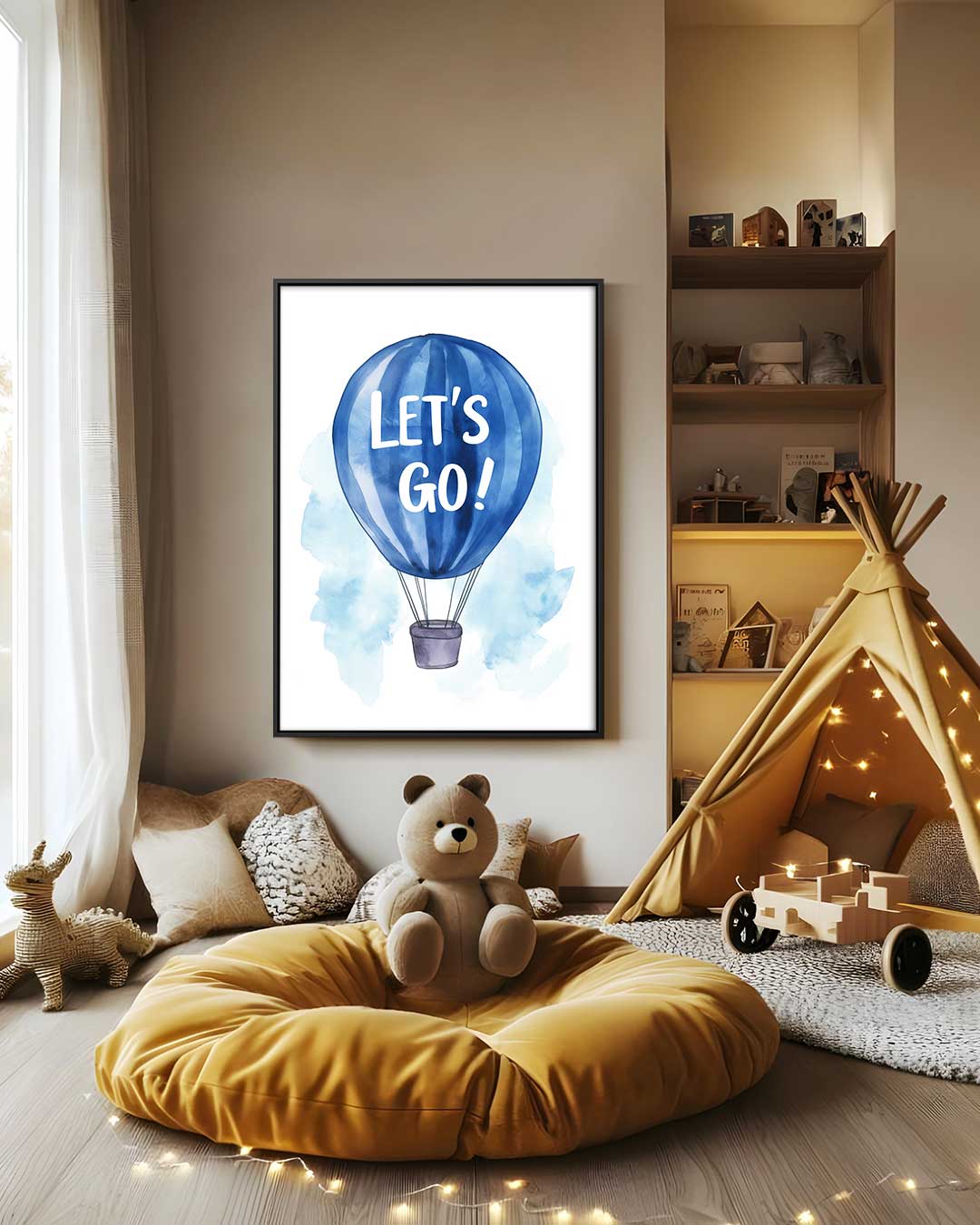 Inspirerende Blauwe Luchtballon – staand kunstwerk voor modern interieur