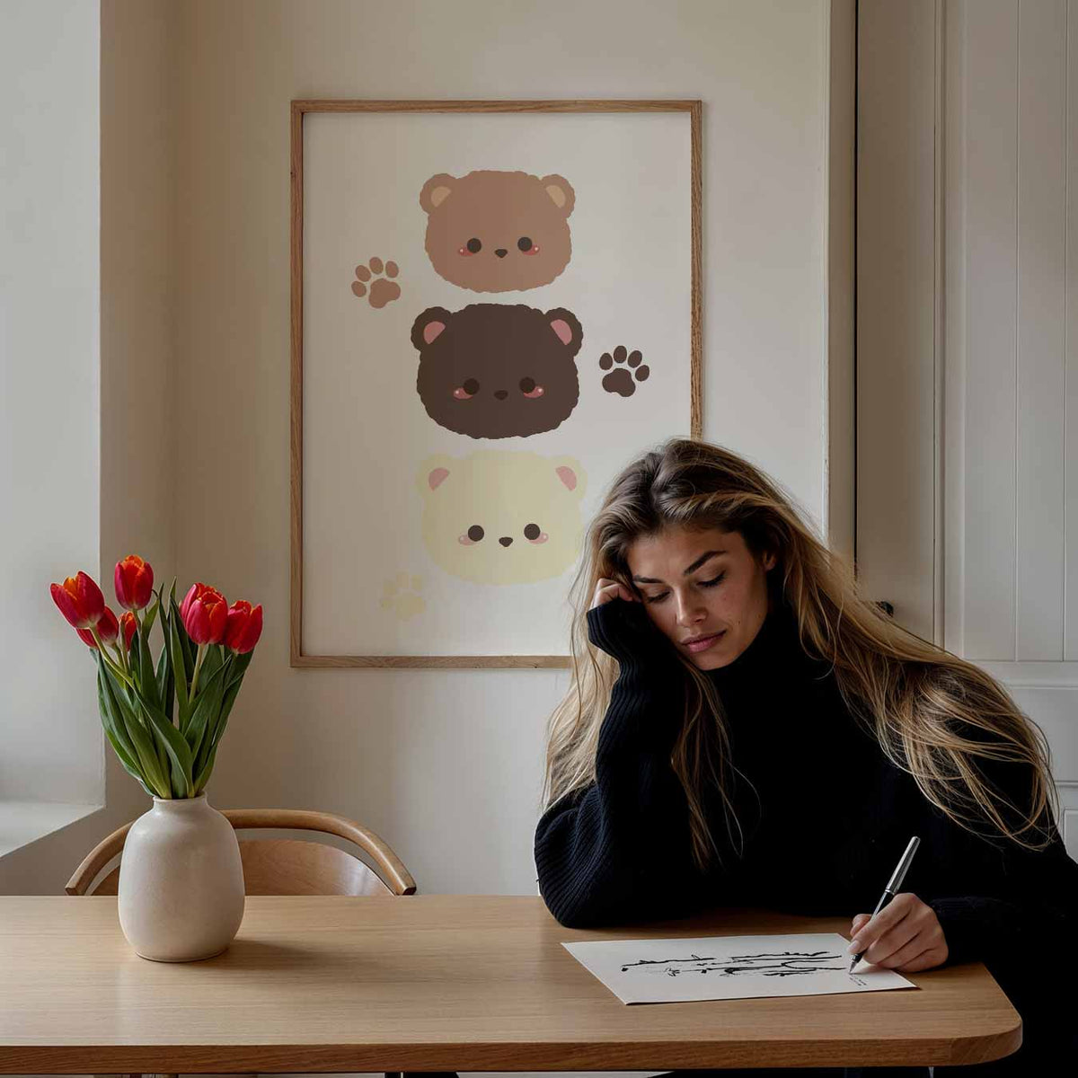 Schattige Beertjes Wandposter – staande muurposter voor de kinderkamer