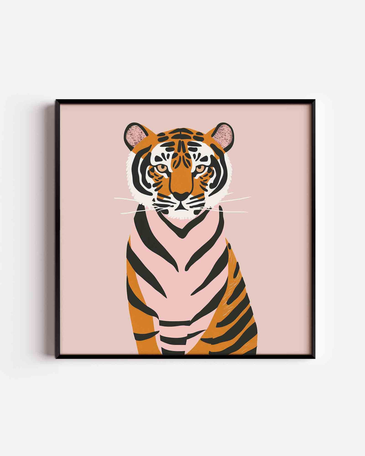 Tijger op roze achtergrond – vierkante kinderposter als wanddecoratie