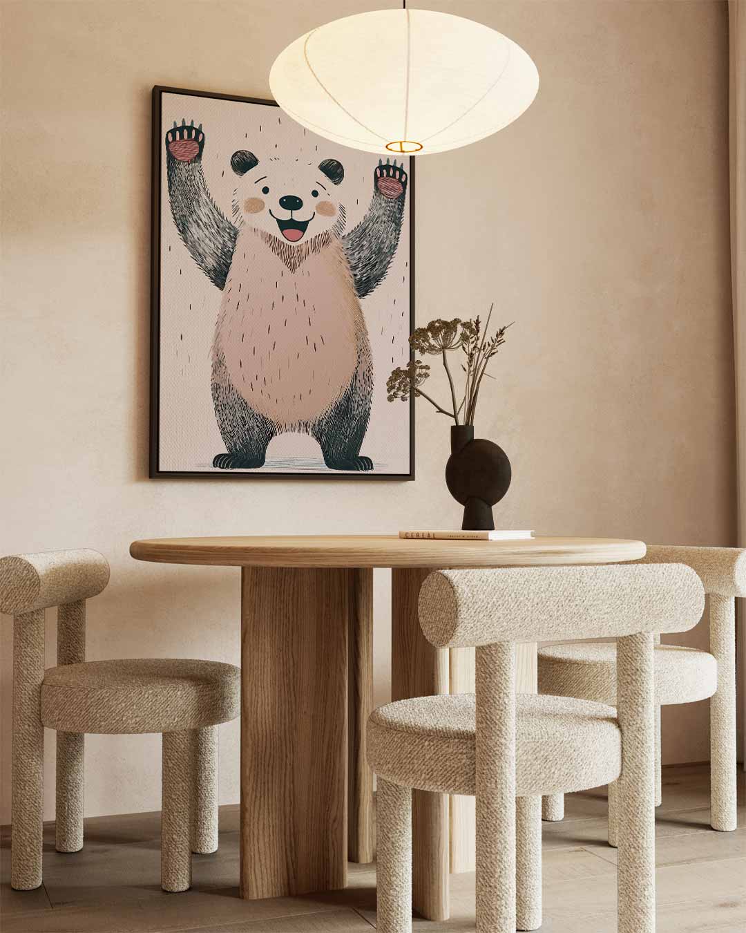 Vrolijke Panda Illustratie – staand kunstwerk voor modern interieur