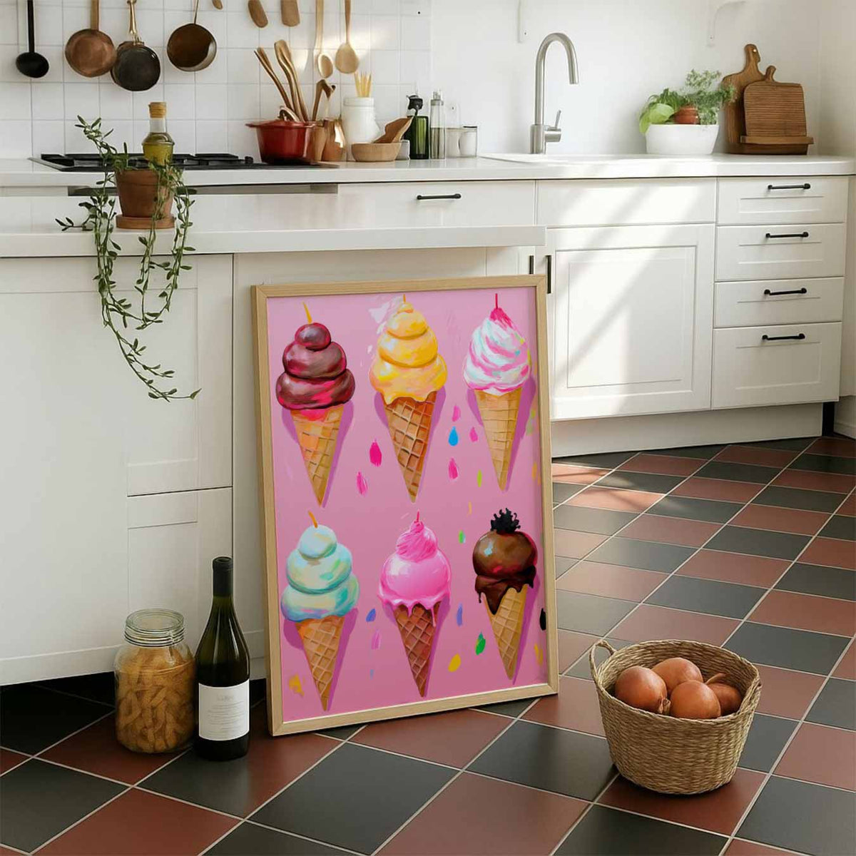 Kleurrijke IJshoorntjes – staande muurposter voor keuken of eethoek