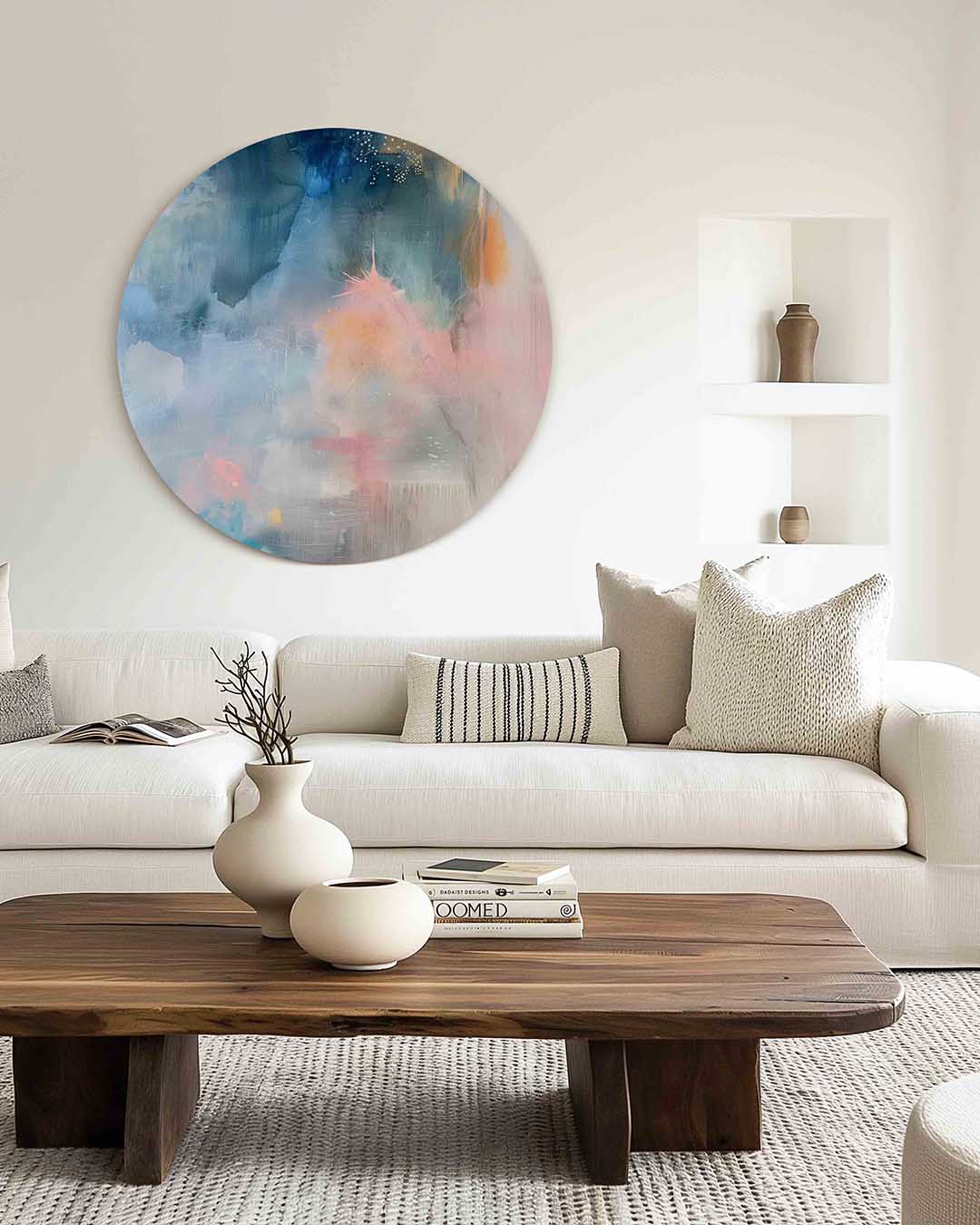Abstracte kleurenexplosie – muurcirkel met kleur en vormen voor aan de muur