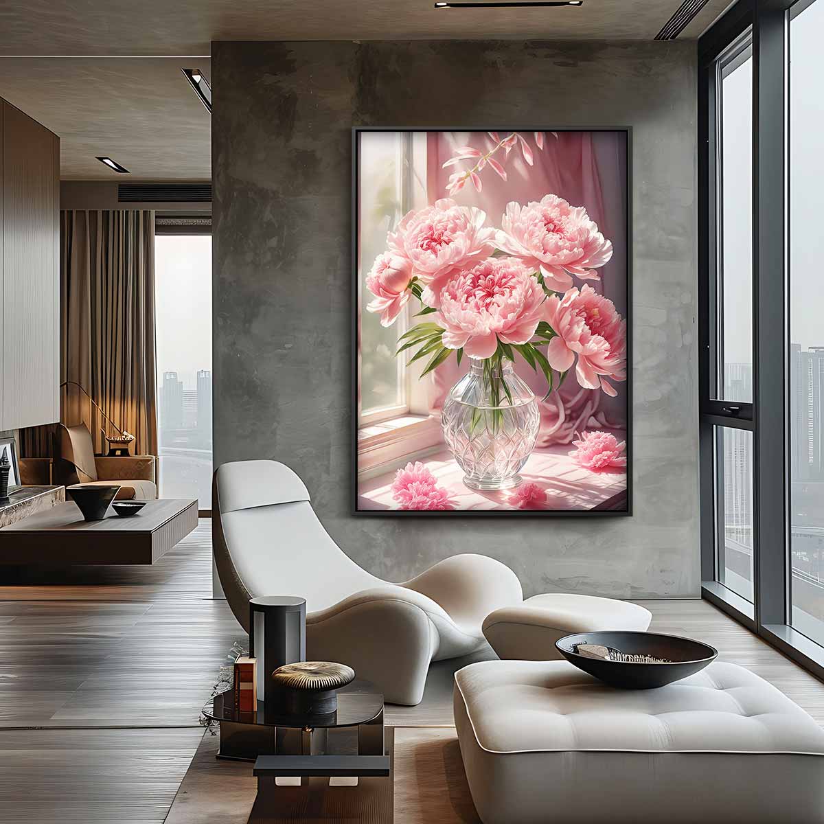 Bloemenpracht in het Raamlicht – canvas kunstwerk als wanddecoratie