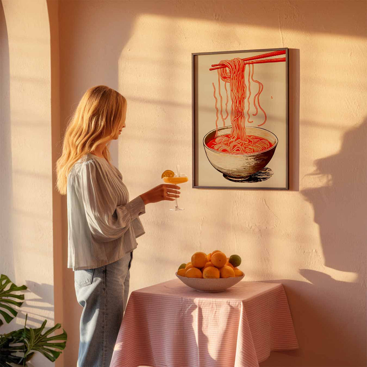 Stijlvolle Noodle Illustratie – keuken poster als sfeervolle staande wanddecoratie