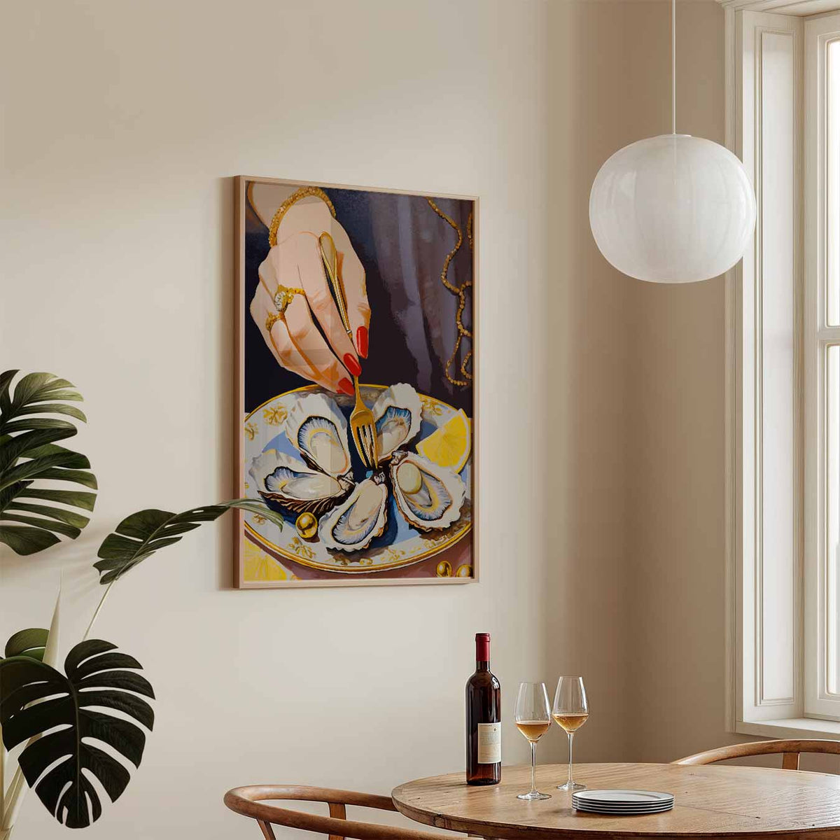 Elegant Oyster Diner – staande keuken wanddecoratie van WallArtistic