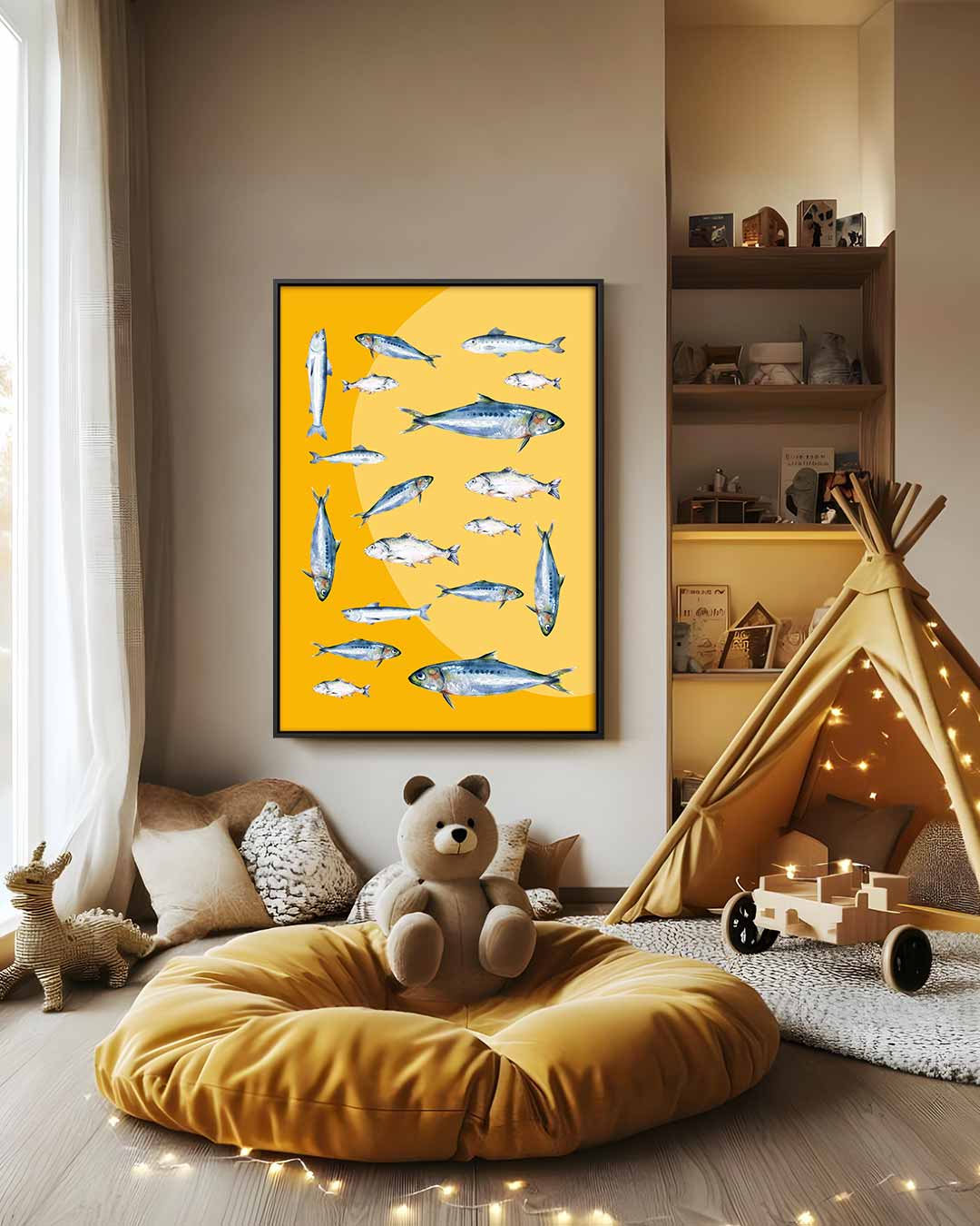 Vrolijk Visballet – canvas wanddecoratie in portret formaat