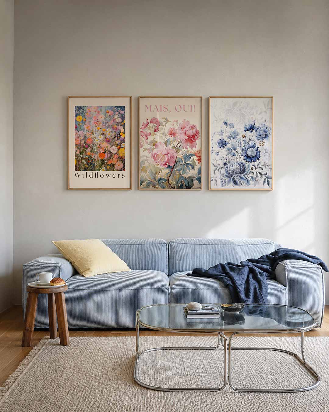 Bloemenweelde posterset – tweede productweergave – een levendige explosie van kleurrijke bloemen tegen een