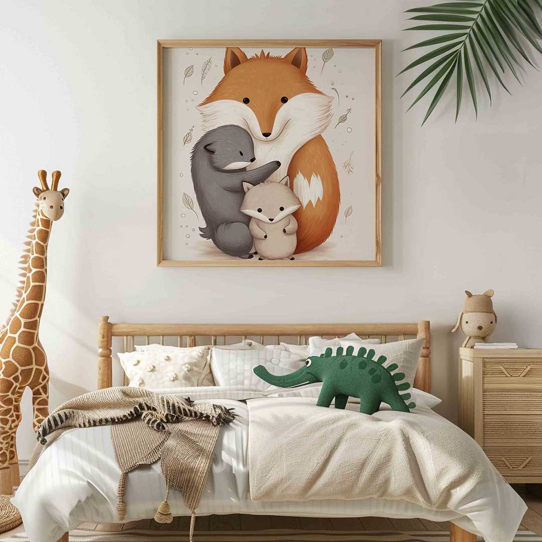 Vossenfamilie – vierkante kinderkamer wanddecoratie van WallArtistic